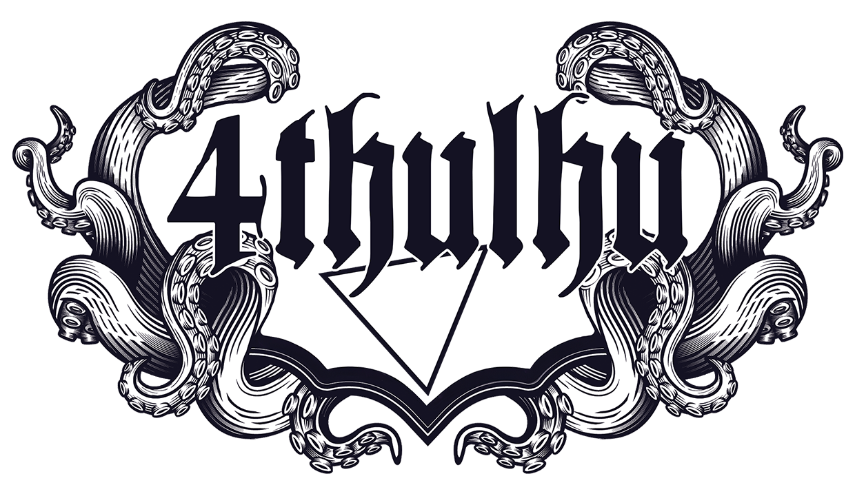 4thulhu website logo with curled tentacles framing the words and a white triangle in the background